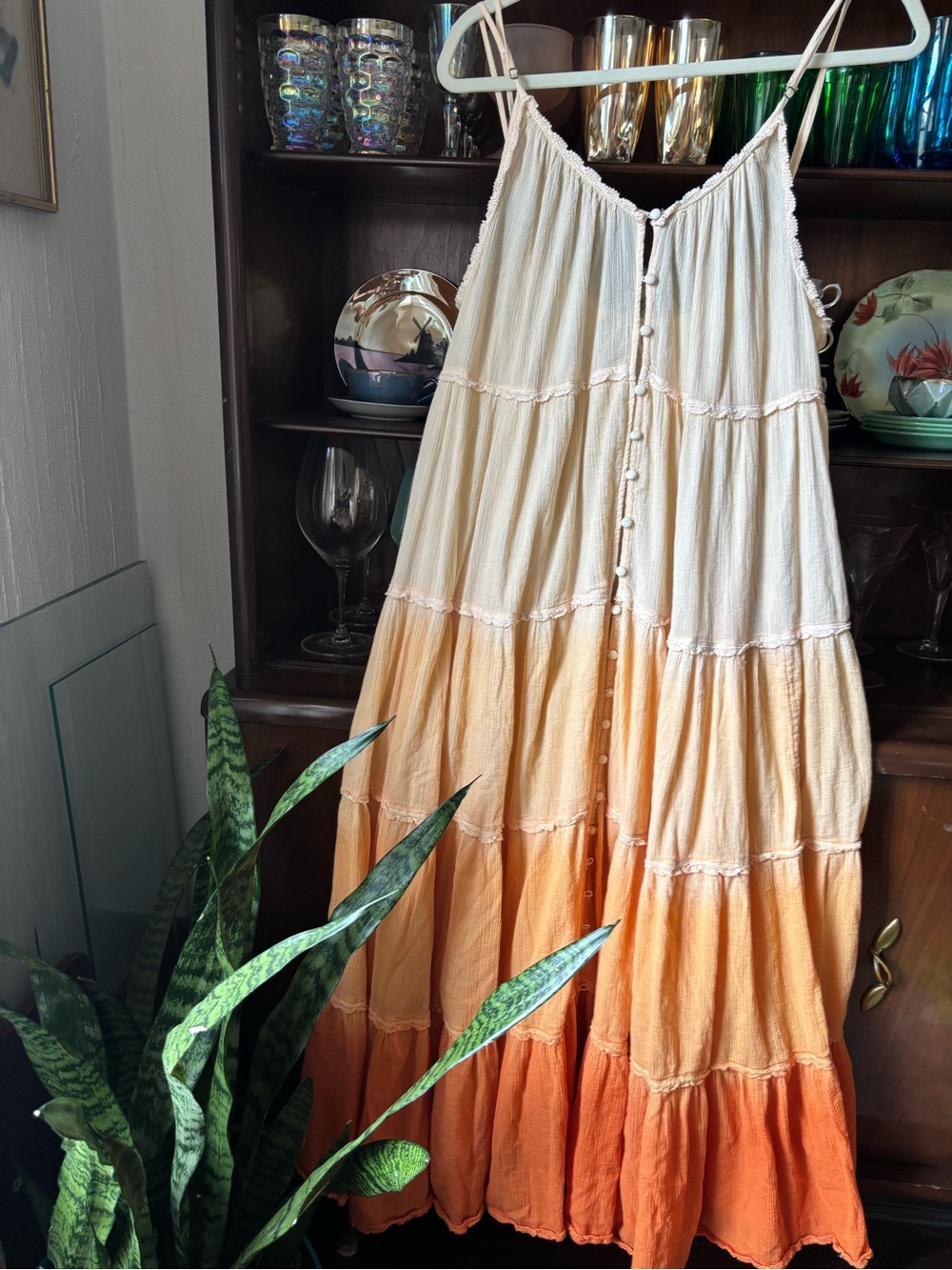 Anthropologie Soft Orange/Peach Ombré Tiered Maxi Dress—PLEASE READ - Picture 8 of 9